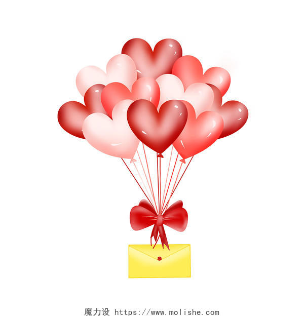爱心气球信封插画素材情人节情人浪漫气球